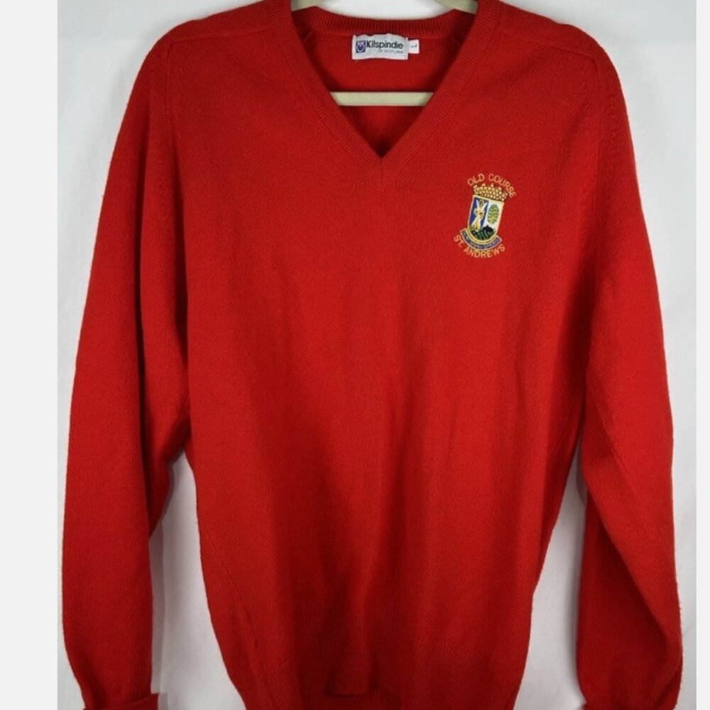 Kilspindie Old Course St Andrews Red Lambswool Pullover Sweater Mens L V Neck